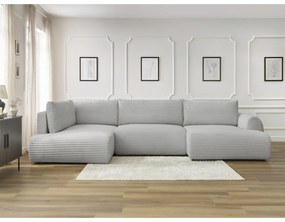 Colțar gri deschis extensibil/cu spațiu de depozitare cu tapițerie din catifea reiată (cu colț pe partea stângă/în formă de "U") Lucien – Bobochic Paris