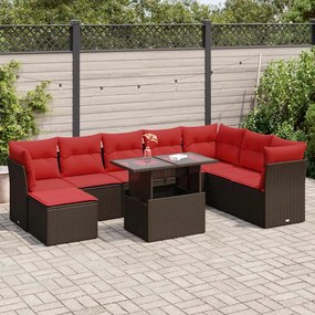 vidaXL Set canapele de grădină cu perne, 9 piese, maro, poliratan