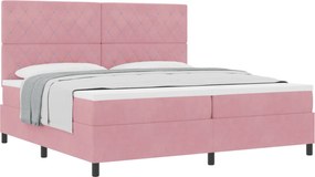 vidaXL Pat cu arcuri cu saltea cu headboard Roz 200 x 200 cm Catifea