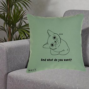 Perna Decorativa And What Do You Want Cat, 40x40 cm, Verde, Husa Detasabila, Perna Inclusa, BEKZ®