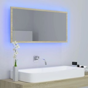 Oglinda de baie cu LED, stejar sonoma, 90x8,5x37 cm Stejar sonoma