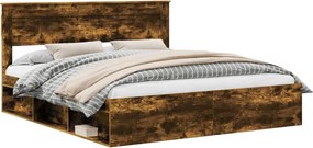 vidaXL Cadru de pat Stejar fumuriu 180 x 200 cm Lemn de pin masiv