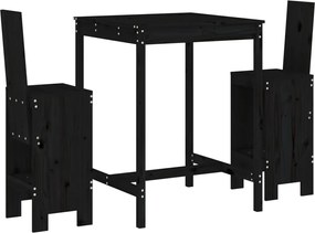 vidaXL Set bar de grădină, 3 piese, negru, lemn masiv de pin