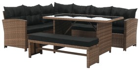 Set mobilier de grădină din ratan MADAL (maro deschis + negru) (pentru 4-6 persoane). 1091736