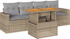 vidaXL Set canapele de grădină cu perne, 5 piese, bej, poliratan