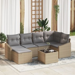 vidaXL Set de canapele pentru grădină 7 pcs Bej Rattan poli