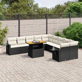 vidaXL Set canapele de grădină cu perne, 11 piese, negru, poliratan