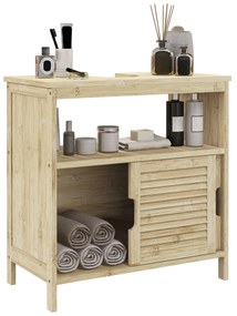 HOMCOM Mobilă sub lavabo din Bambus, Mobilă de Depozitare pentru Baie cu 2 Uși, 60 x 30 x 60 cm, Lemn Natural | Aosom Romania