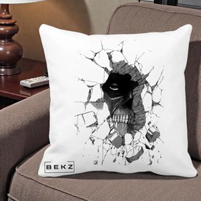 Perna Personalizata Attack on Titan Titan Crapand Zidul, 40x40 cm, Alba Mata, Husa Detasabila, Perna Inclusa, BEKZ®