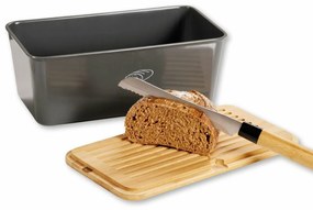 Cutie de pâine Kesper 58089 cu placă de tăiat,gri, 34 x 14 x 18 cm