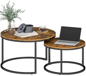 HOMCOM Set de 2 măsuțe nesting stivuibile design industrial blat cu aspect de ciment picioare din metal maro rustic | Aosom Romania