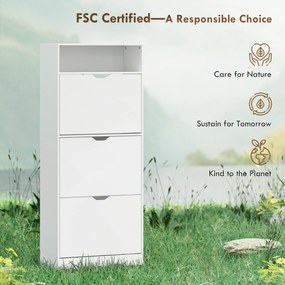 HOMCOM Dulap pentru pantofi 18 perechi, dulap îngust pentru pantofi, 3 sertare rabatabile, rafturi reglabile, alb | Aosom Romania