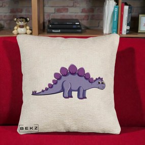 Perna Personalizata Stegozaur Mov, 40x40 cm, Bej Canapea, Husa Detasabila, Perna Inclusa, BEKZ®