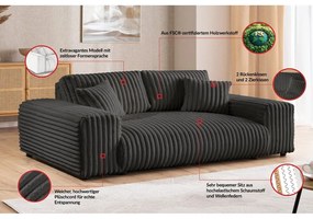 Canapea gri închis cu tapițerie din catifea reiată 213 cm Justin – Ropez