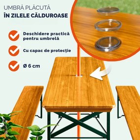 Set de masă pentru bere KLASIK, 170cm, maro natural Casaria