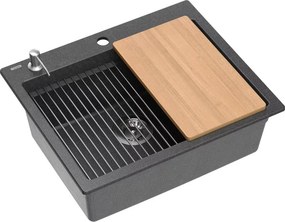 Statie de lucru incastrata cu dozator sapun Quadron Kurt 110 negru - inox 59.5x50 cm