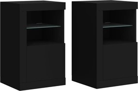 vidaXL Dulapuri laterale cu lumini LED 2 buc. negru lemn prelucrat