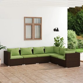 3101716 vidaXL Set mobilier de grădină cu perne, 6 piese, maro, poliratan