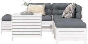 vidaXL Set canapea de grădină, 6 piese, alb, lemn masiv pin