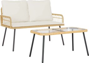 vidaXL Set de masă pentru grădină cu pernă 2 pcs natural poliratan