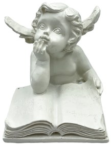 Figurina Inger cu carte, Angelo, Alb, 7x8cm