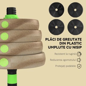 SPORTNOW Set Bară cu Greutăți 3 în 1 cu 16 Discuri din Plastic și Nisip Verde | Aosom Romania