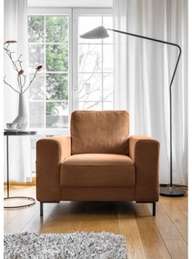 Fotoliu portocaliu/maro cu tapițerie din catifea reiată Lofty Lilly – Miuform