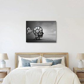 Tablou pe sticlă artistic cu cu cap și ceas (70x50 cm)