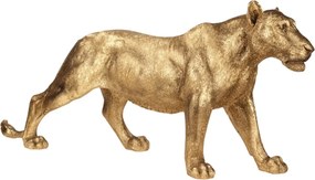 Statuetă decorativă din polirășină, auriu, leoaică în mers, finisaj lucios, 56 x 124 x 30 cm, „Sahel”