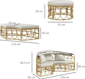 Outsunny Insulă solară, 4 piese, acoperiș extensibil, 5 perne, aspect rattan, 178B x 85T x 66,5H cm, bej | Aosom Romania