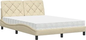vidaXL Pat cu saltea, crem, 140x200 cm, material textil