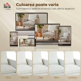 HOMCOM Fotoliu Living Tapițat din Țesătură cu Efect de In cu Brațe, Pernă Lombară și Șezut Generos, Alb | Aosom Romania