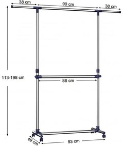 Cuier Garmint Cu Rotile, Inox, 19.29 x 113 x 44.49 Cm