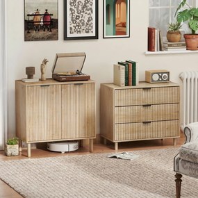 HOMCOM Comodă cu 3 Sertare, Picioare din Lemn Masiv și Design Canelat, 80x40x77,5 cm, Lemn Natural | Aosom Romania