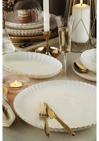 Set de masă 27 piese din porțelan, alb cu accente aurii