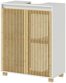 HOMCOM Mobilier sub chiuvetă baie, dulap cu uși jituite din bambus, 60 x 30 x 75 cm, efect lemn natural | Aosom Romania