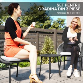 Outsunny Set Bistro pentru Terasa din 3 Piese, Set cu Perne Moi pentru Sezut, Set de Mobilier din Rachita, Negru | Aosom Romania