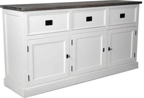 Comodă TV lemn masiv alb Lahoma 6 compartimente /Maro, 165 × 45 × 85 cm