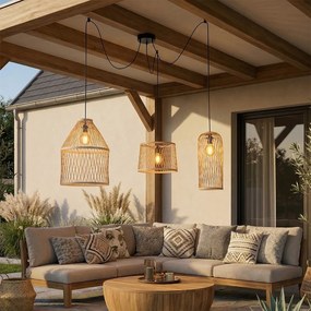 Lampă suspendată rustică pentru exterior din ratan cu 3 lumini - Calamus