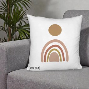 Perna Decorativa Boho Rainbow Sun, 40x40 cm, Alb Pufos, Husa Detasabila, Perna Inclusa, BEKZ®