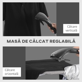 HOMCOM Aparat de Călcat Vertical cu Aburi, Fier de Călcat de 2L, Putere 1950W cu 2 Tije Portabil, 35x25x23cm | Aosom Romania