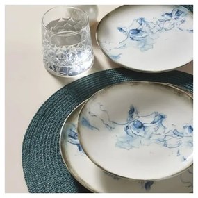 Set de masă, 24 piese, porțelan, alb/albastru
