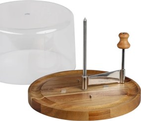 Platou pentru taierea si servirea branzei Kesper 28621, 21 cm, capac, baza rotativa din lemn, cutit din otel, design elegant, maro