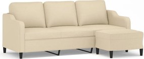 vidaXL Canapea cu 3 locuri cu taburet, crem, 180 cm, material textil