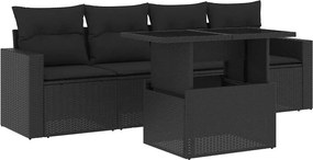 vidaXL Set mobilier de grădină cu perne, 5 piese, negru, poliratan