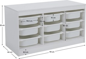 Organizator cu cutii de depozitare, alb, TRIMAL