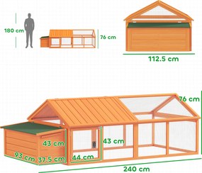 PawHut Coteț pentru Găini de Exterior cu Acoperiș Rabatabil și Ușă Largă Pentru 4-8 Găini, 240x112,5x76 cm, Portocaliu | Aosom Romania