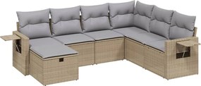 vidaXL Set canapele de grădină, 7 piese, cu perne, bej, poliratan