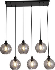 Lustra cu 6 pendule metal negru, sticla fumurie Radiance