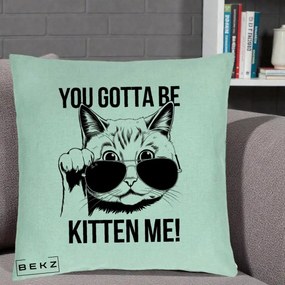 Perna Decorativa You Gotta Be Kitten Me!, 40x40 cm, Verde Menta, Husa Detasabila, Perna Inclusa, BEKZ®